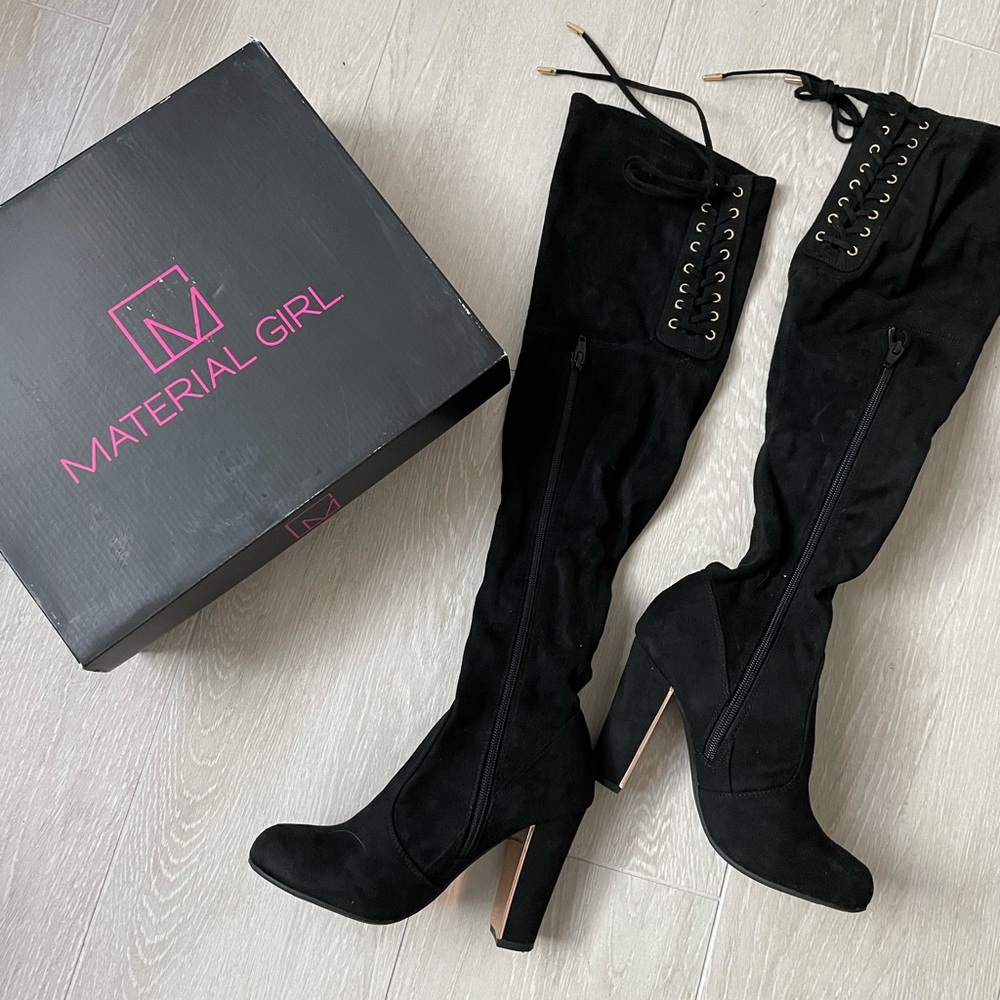 NWT - Black Suede Knee-High Boots - Material Girl
